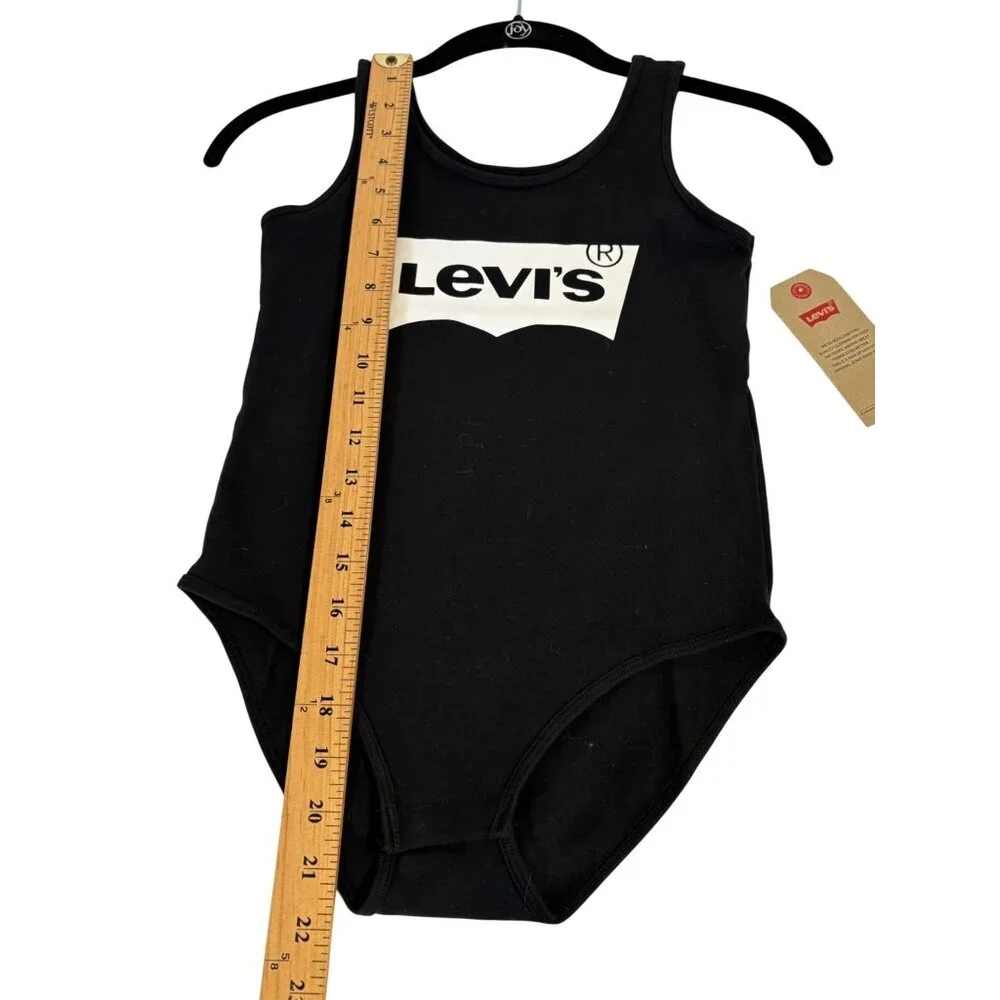 Levis Girls Black Logo Tank Bodysuit‎ Size Medium10-12 Yrs Cotton Stretch NWT